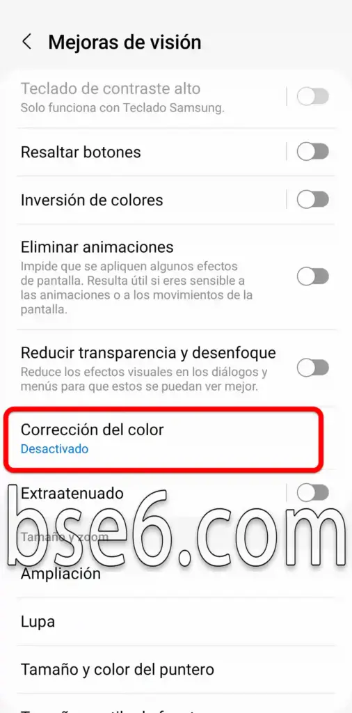 Cuál es la función de corrección de colores en Samsung Galaxy A52